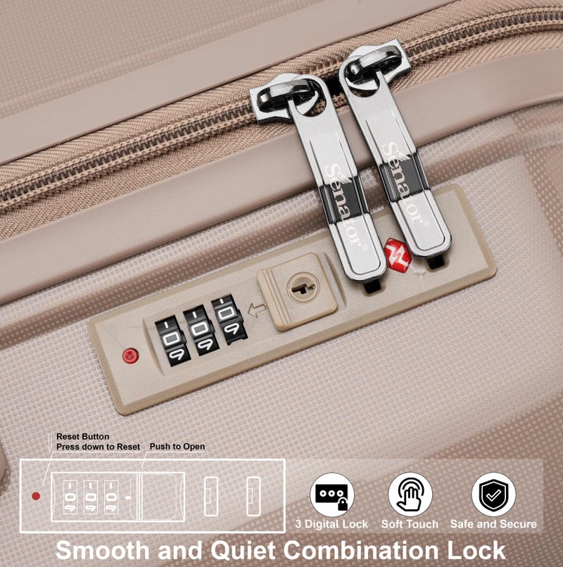 SENATOR Unisex Hard Case Large Checked Luggage Lightweight PP Fashion Trolley Luggage with 4 Double Spinner Wheel and 3-Digit Combination Lock KH1009 Khaki - Image 5